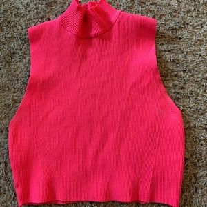 Hot Pink Cropped Mock Neck